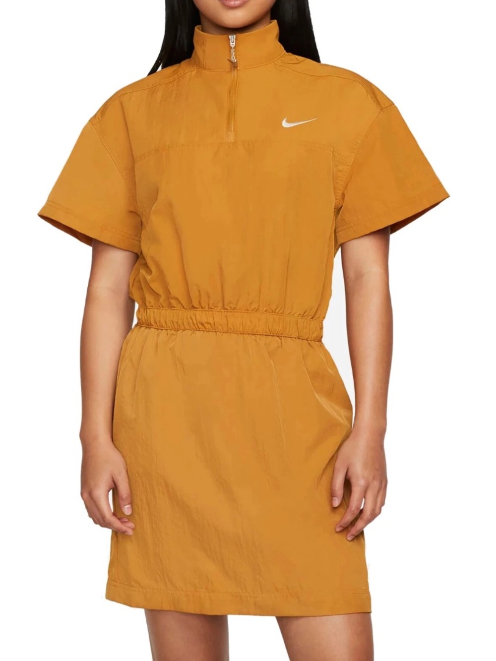 NIKE SWOOSH WOVEN DRESS 1/4 ZIP SIZE XS DESERT OCHRE